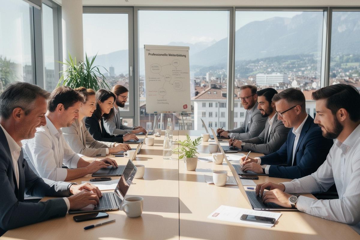 Berufstätige Fachkräfte in einer kompakten Weiterbildungssession